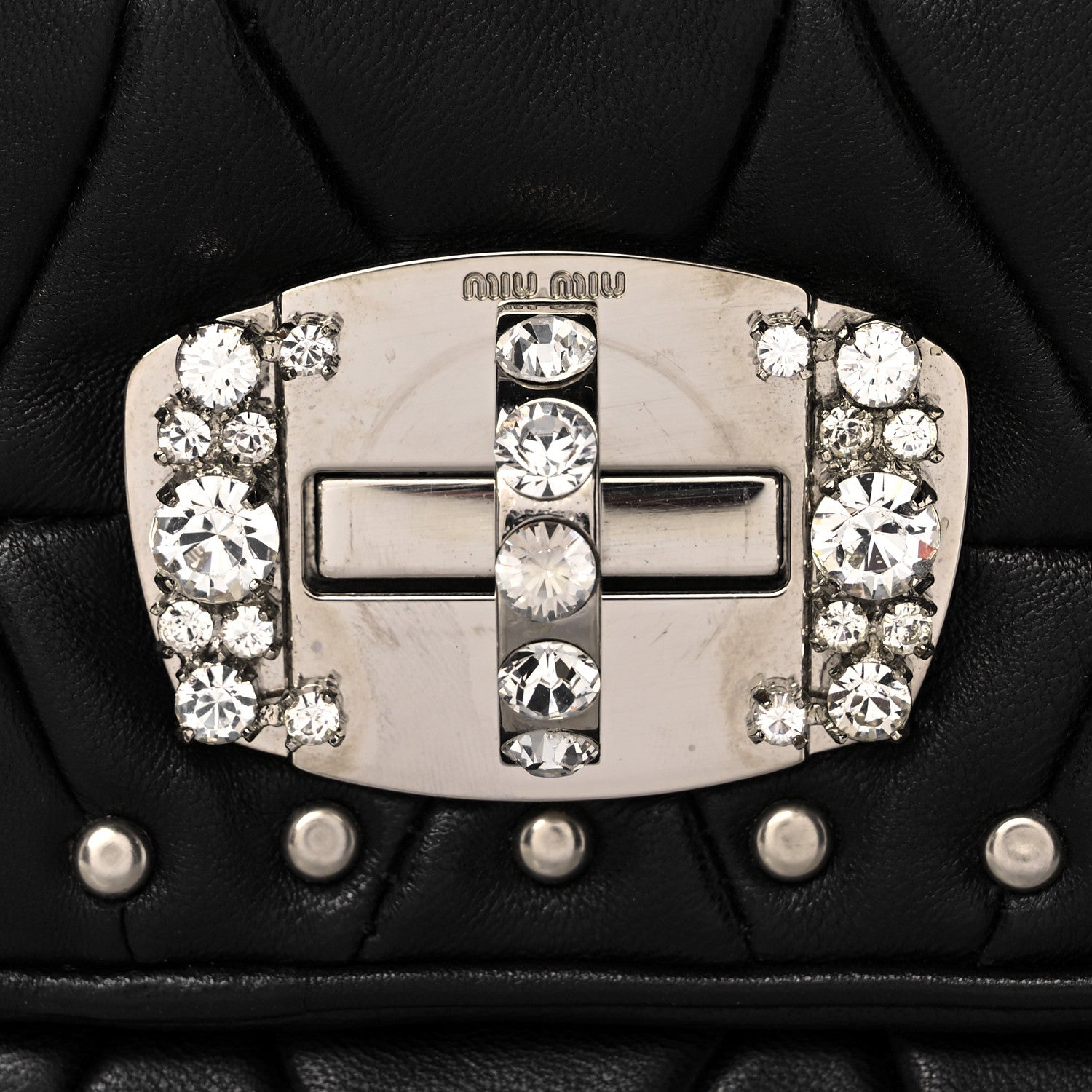 Miu Miu Nappa Quilted Crystal Studded Flap Clutch Black 6 of 11