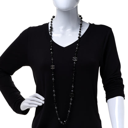 Chanel Pearl Beaded CC Long Necklace Black Ruthenium 2 of 5