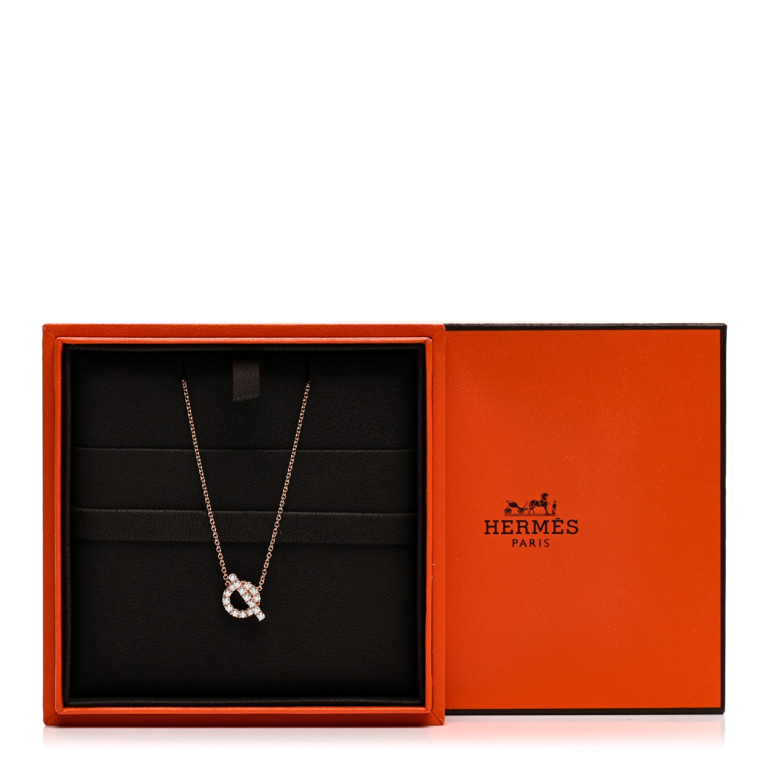Hermes 18K Rose Gold Diamond Finesse Pendant Necklace 3 of 5