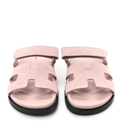 Hermes Suede Goatskin Womens Chypre Sandals 36.5 Rose Porcelaine 2 of 9