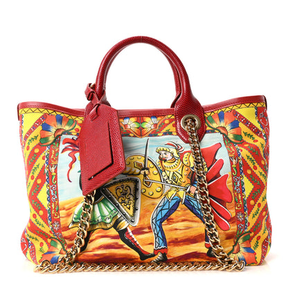 Dolce & Gabbana Canvas Snakeskin Carretto Print Capri Tote Red Multicolor 1 of 9