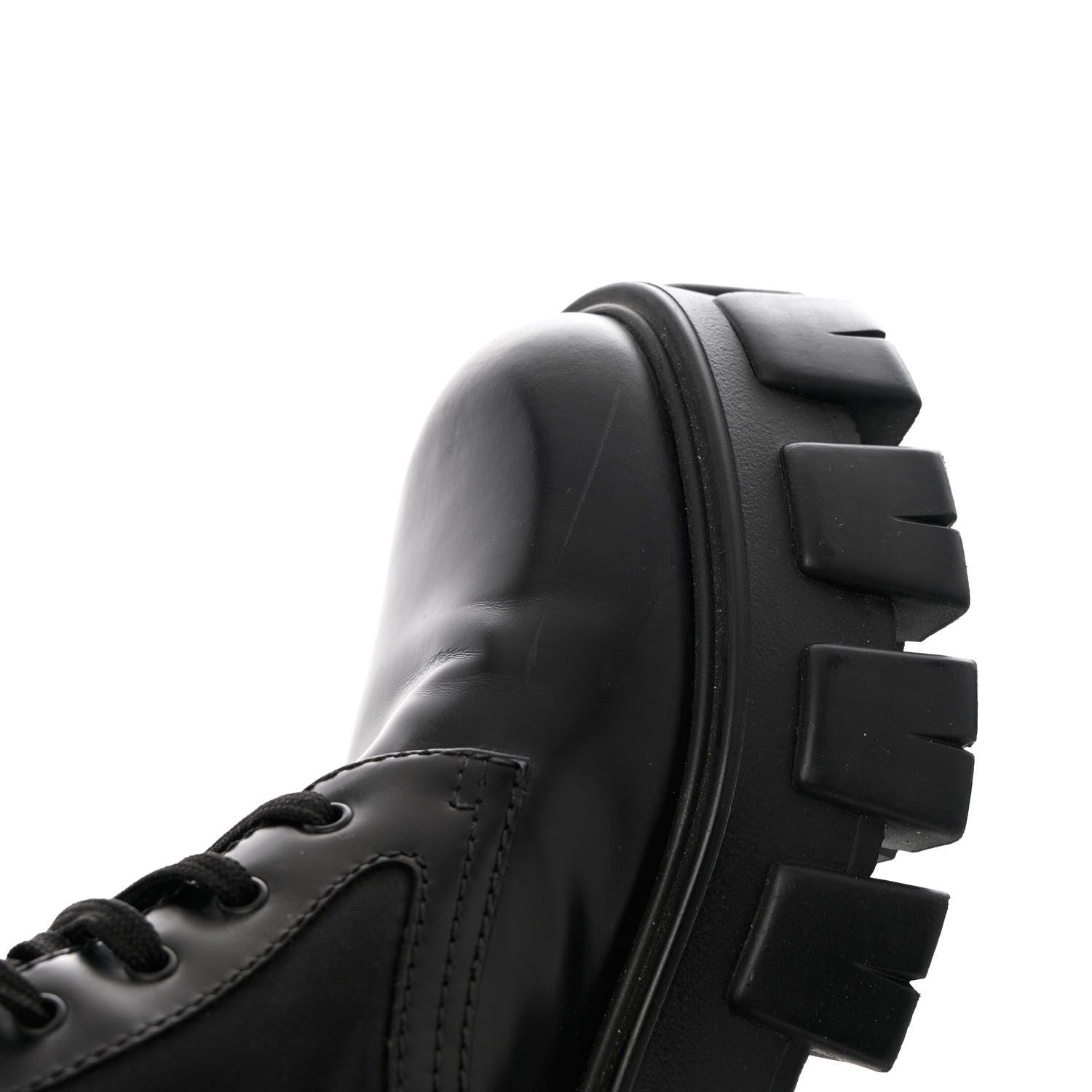Prada Spazzolato Rois Nylon Metal Triangle Logo Monolith Pouch Pocket 55mm Boots 38.5 Black 11 of 14