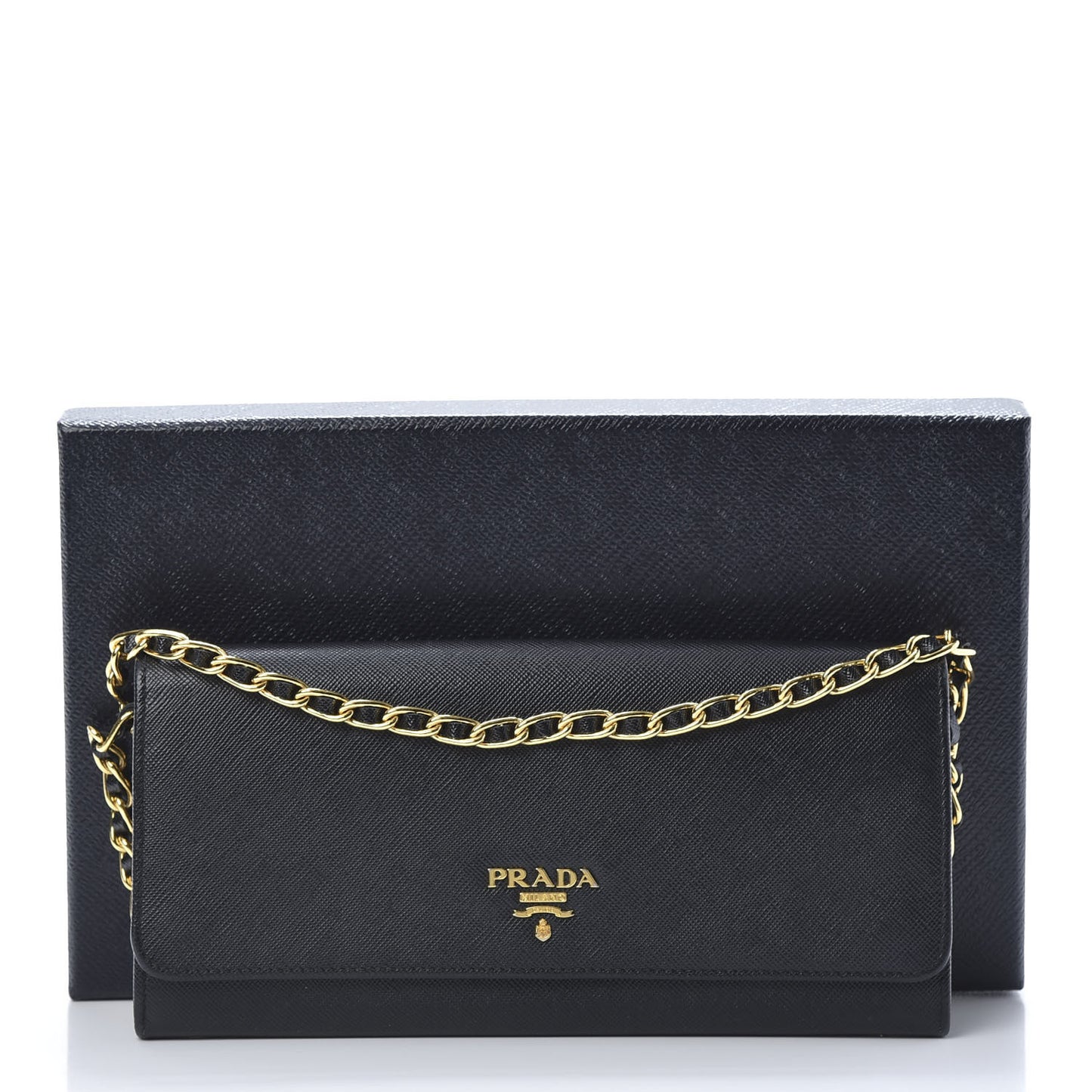 Saffiano Metal Oro Chain Wallet Black