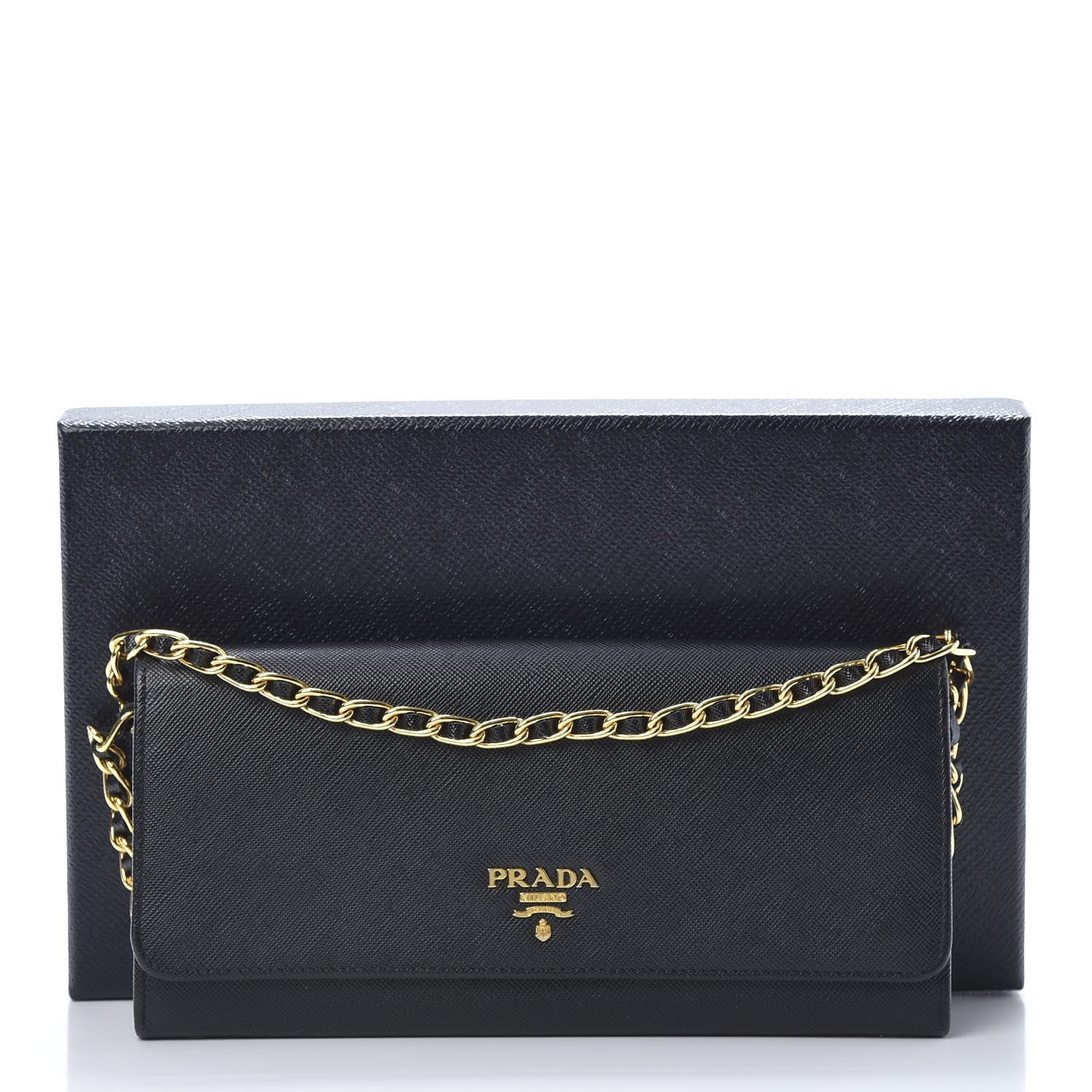Prada Saffiano Metal Oro Chain Wallet Black 12 of 12