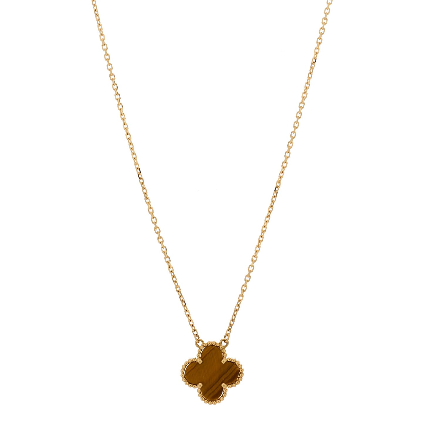 18K Yellow Gold Tiger Eye Vintage Alhambra Pendant Necklace
