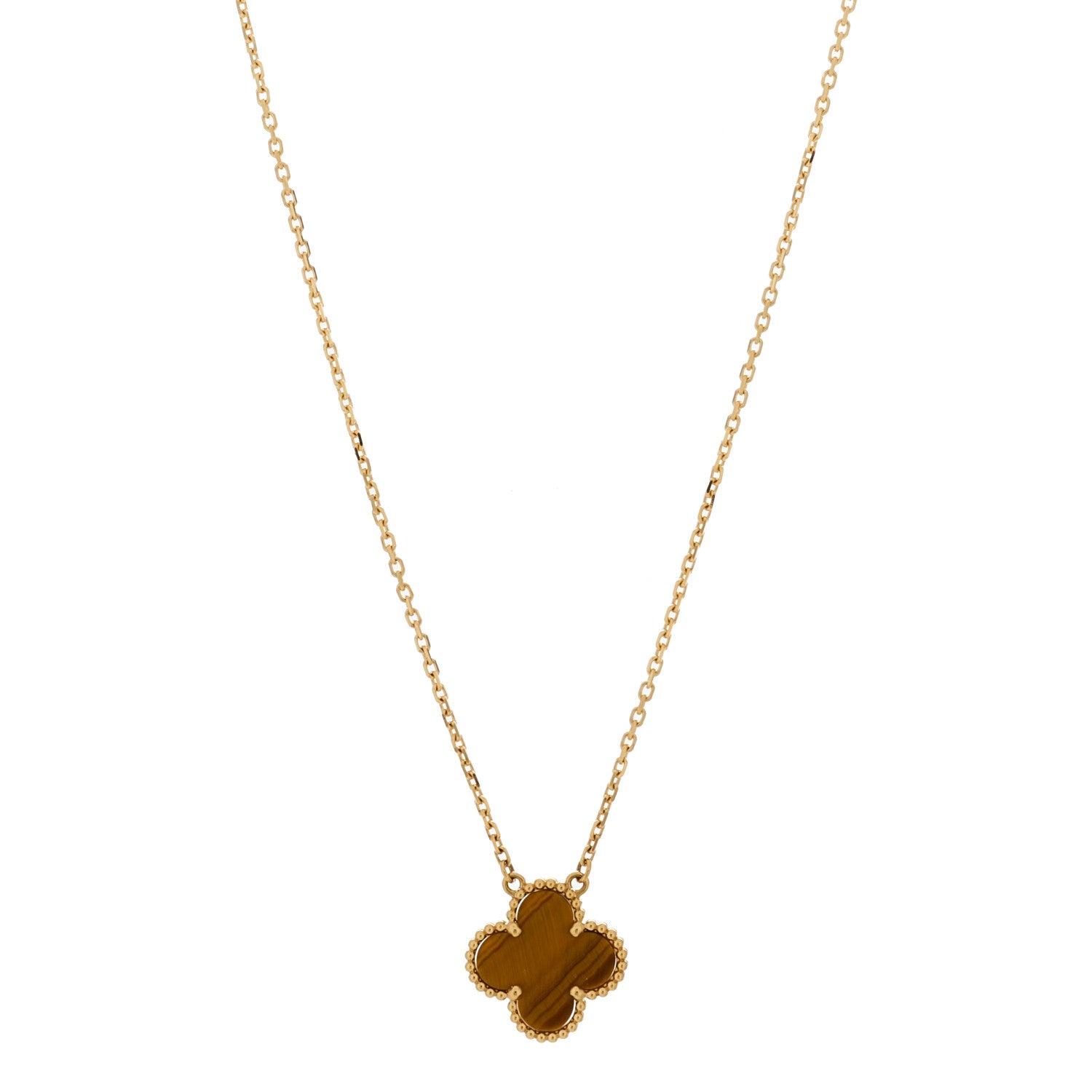 Van Cleef & Arpels 18K Yellow Gold Tiger Eye Vintage Alhambra Pendant Necklace 1 of 6