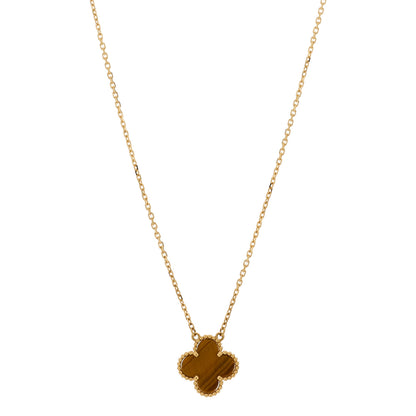 Van Cleef & Arpels 18K Yellow Gold Tiger Eye Vintage Alhambra Pendant Necklace 1 of 6