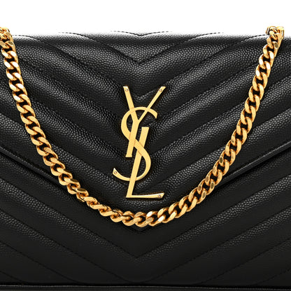 Saint Laurent Grain De Poudre Matelasse Chevron Monogram Chain Wallet Black 8 of 10