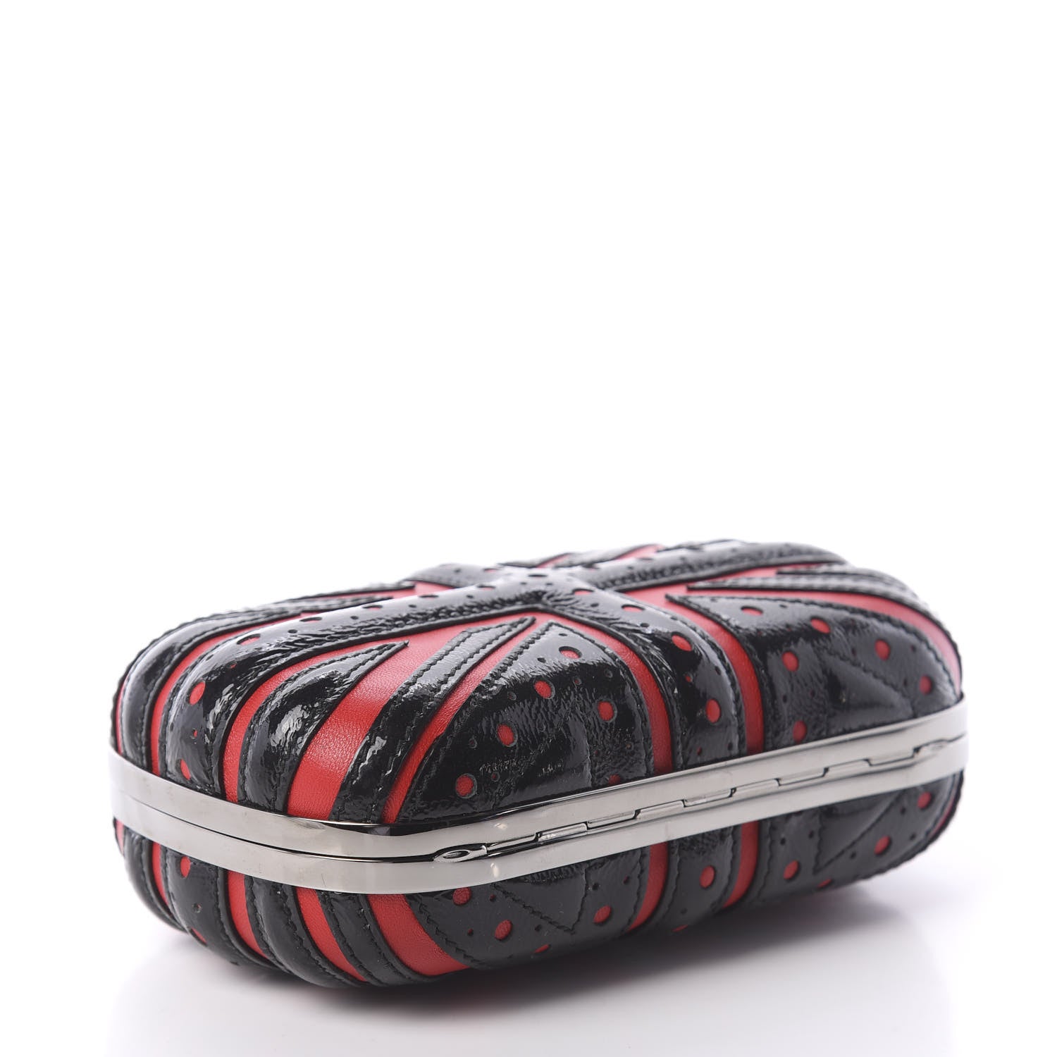 Alexander McQueen Patent Calfskin Britannia Skull Box Clutch Red Black 4 of 7