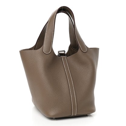 Hermes Taurillon Clemence Picotin Lock 18 PM Etoupe 2 of 8
