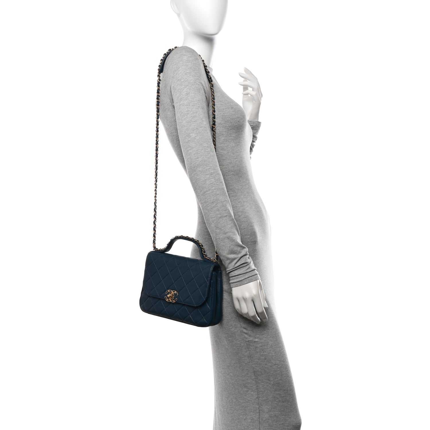Chanel Lambskin Quilted Small Chain Infinity Top Handle Flap Blue 2 of 10
