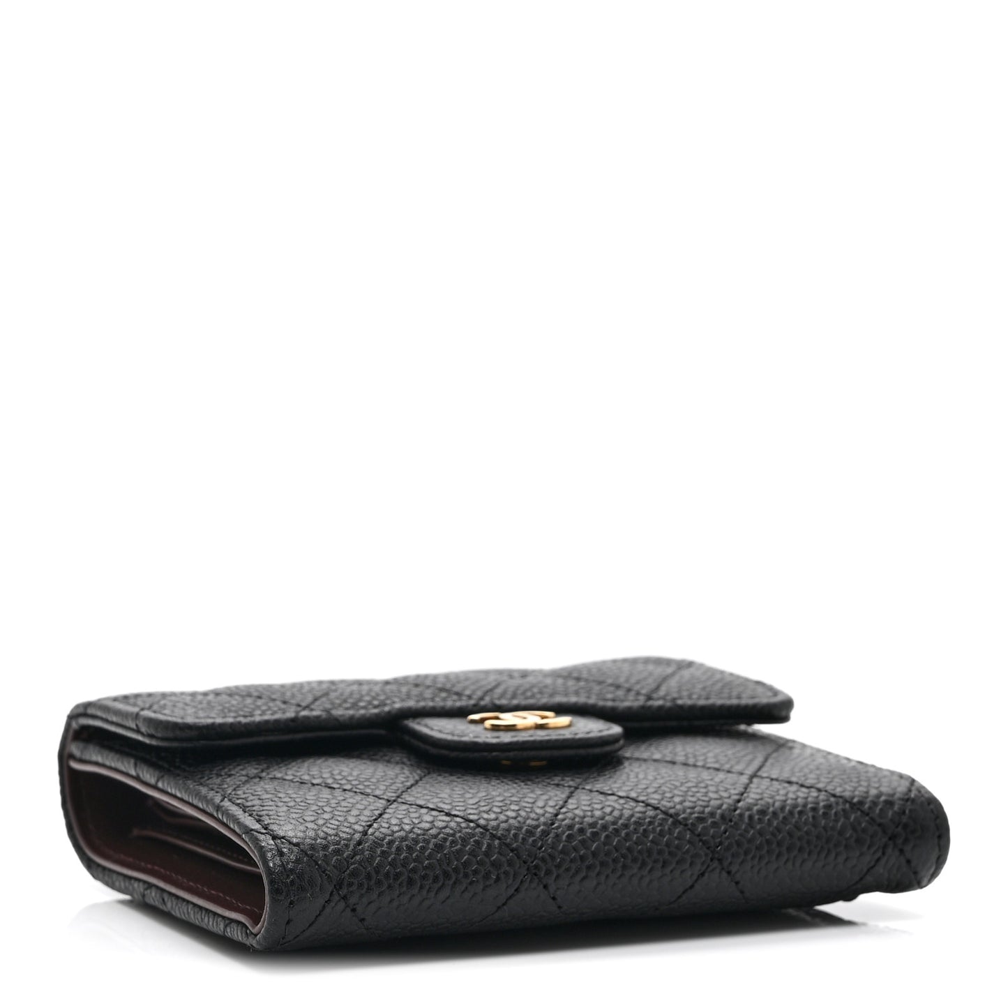 Caviar Quilted Compact Flap Wallet Black