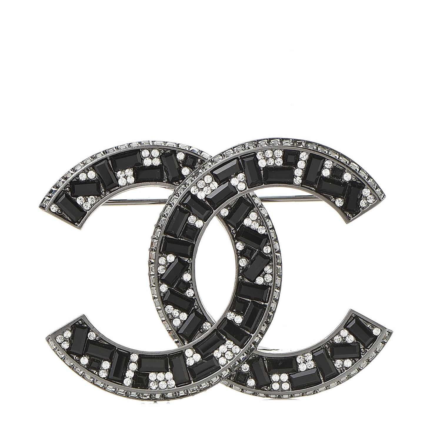 Crystal Baguette CC Brooch Black Silver