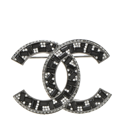 Chanel Crystal Baguette CC Brooch Black Silver 1 of 5
