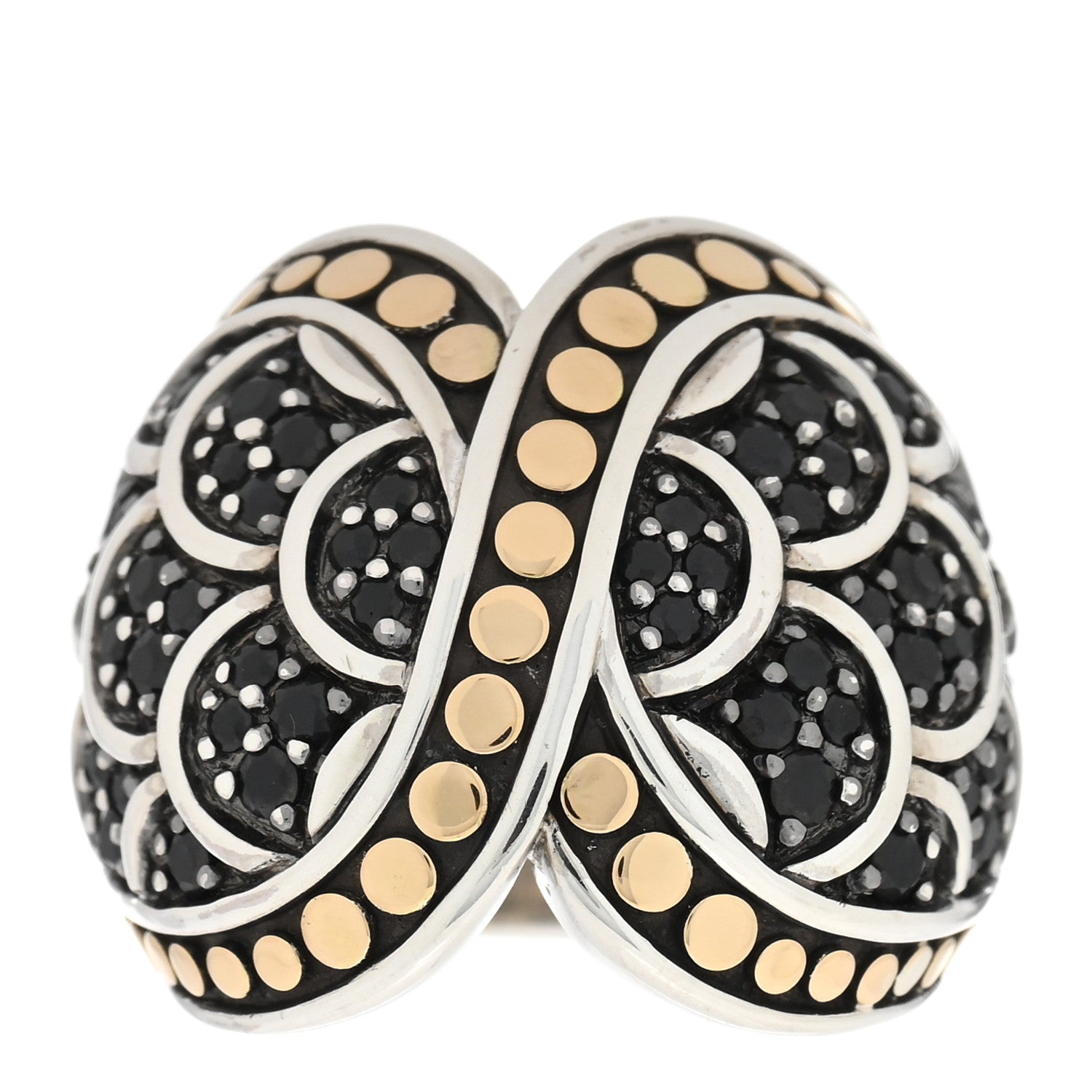 John Hardy Sterling Silver 18K Yellow Gold Black Sapphire Crossover Naga Ring 54 7 1 of 4