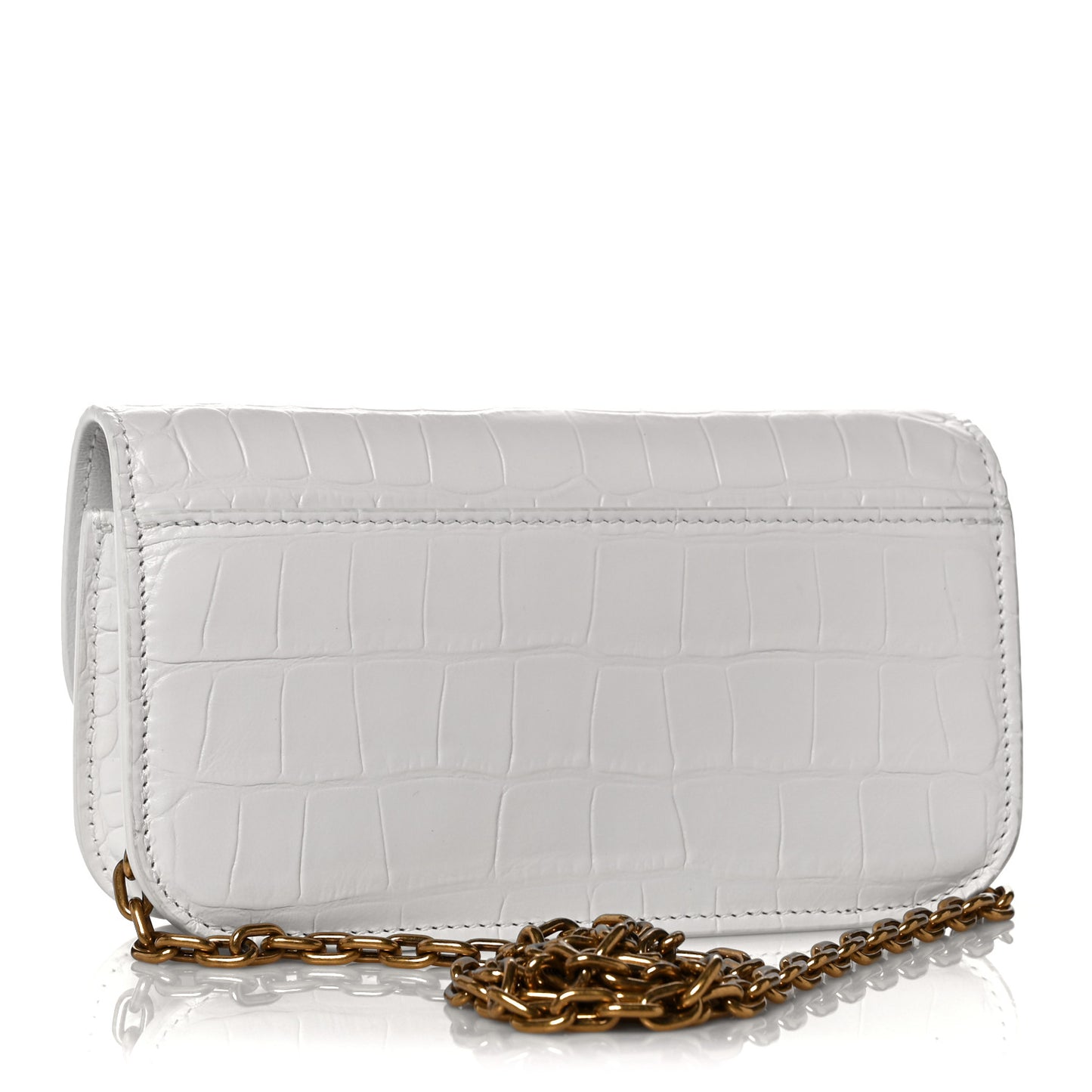 Extra Supple Calfskin Crocodile Embossed Gossip Wallet On Chain Optic White