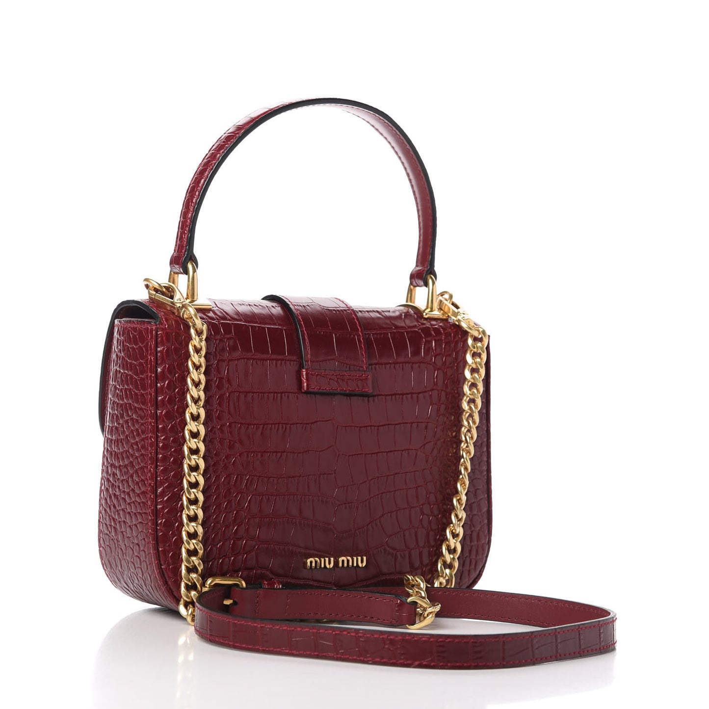 Crocodile Print Calfskin Top Handle Bag Rubino
