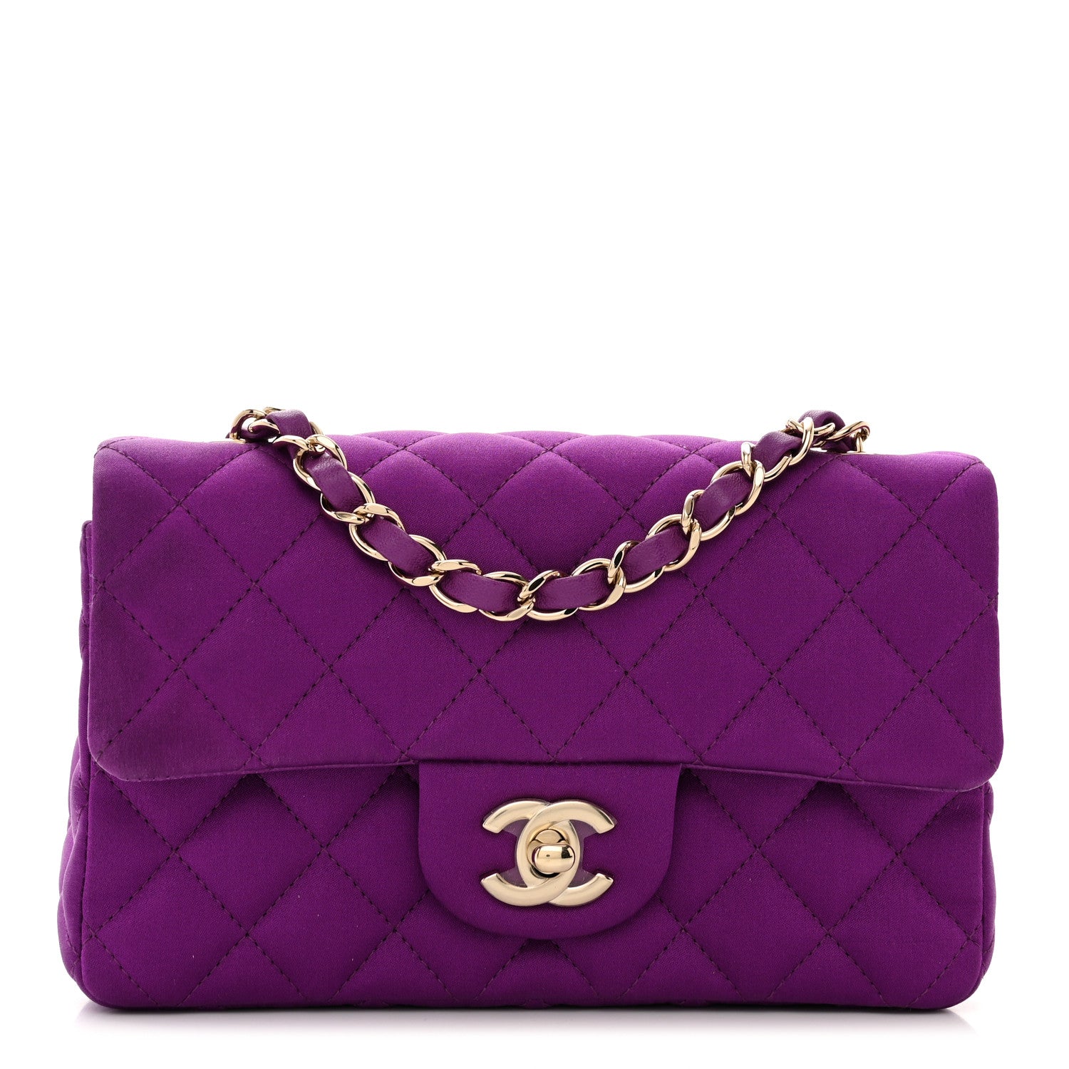 Chanel Satin Quilted Mini Rectangular Flap Purple 1 of 11