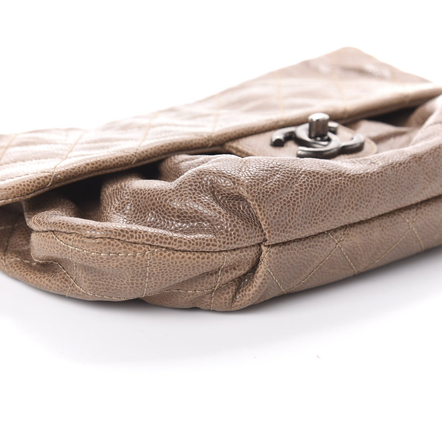 Caviar Quilted Medium Elastic Flap Brown
