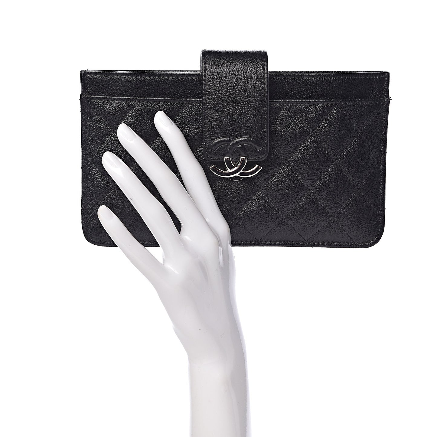 Caviar Quilted CC Box Strap Pouch Black