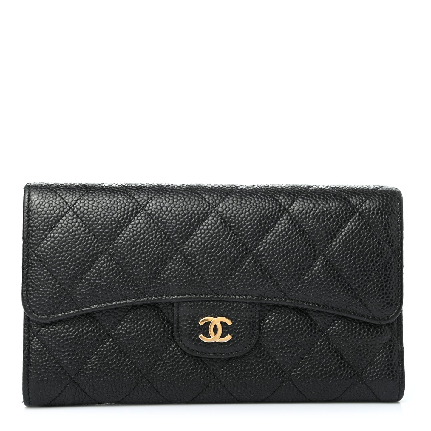 Caviar Quilted Large Flap Wallet Black