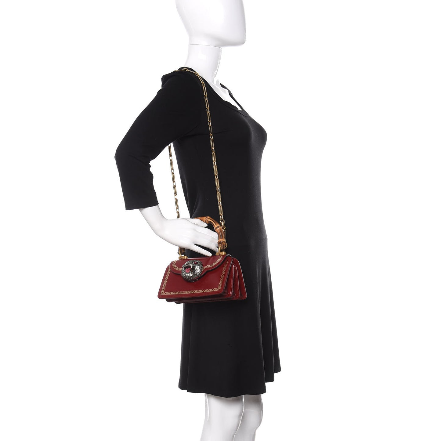 Calfskin Lisse Cornice Crystal Mini Thiara Top Handle Bag Cerise Red Gold Multicolor