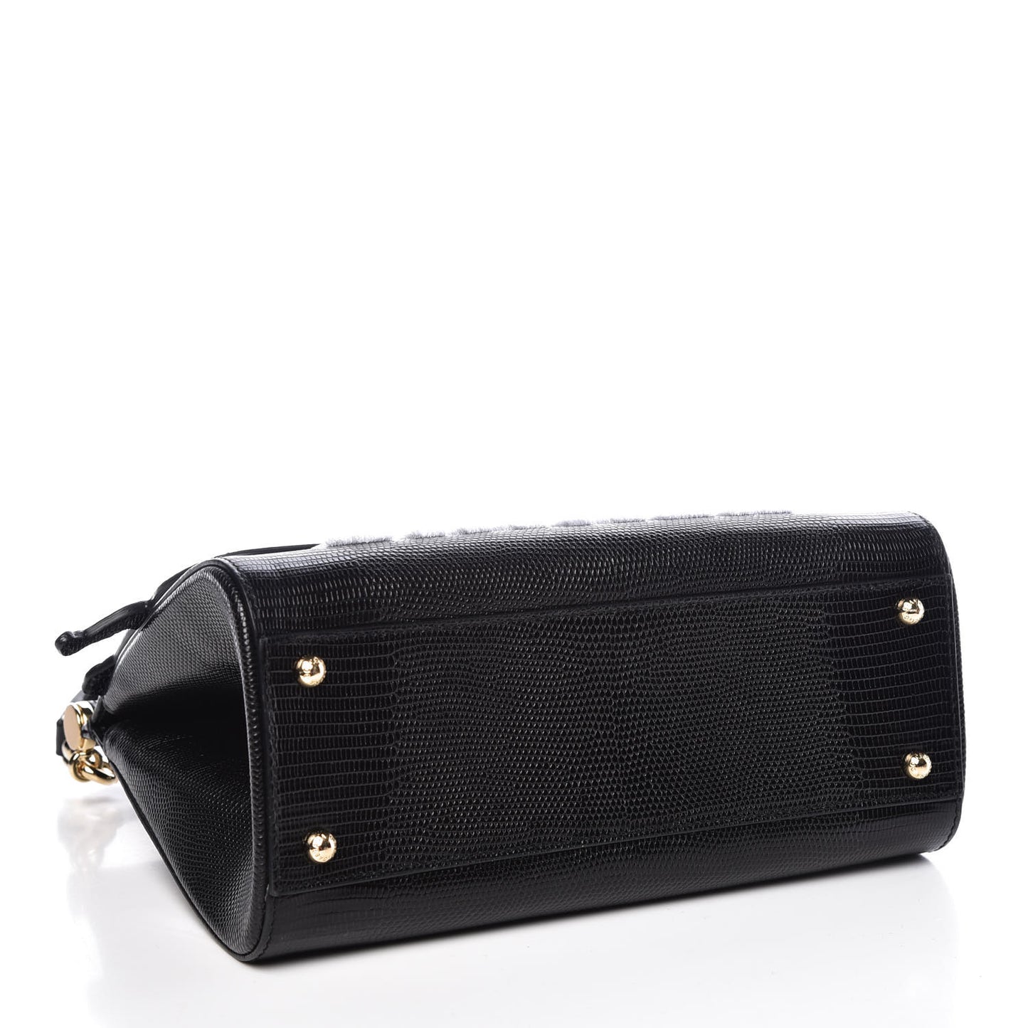 Calfskin Iguana Embossed Studded Medium Fashion Sinner Patch Miss Sicily Satchel Black