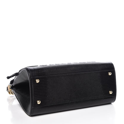 Dolce & Gabbana Calfskin Iguana Embossed Studded Medium Fashion Sinner Patch Miss Sicily Satchel Black 4 of 10