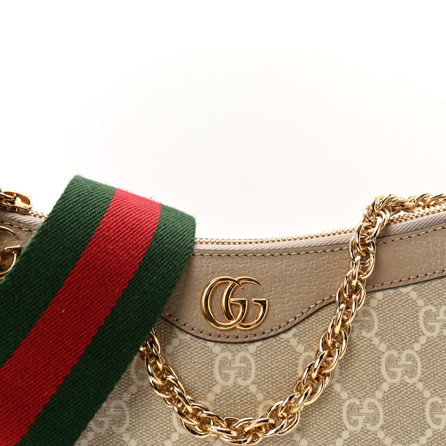 Gucci GG Supreme Monogram Textured Dollar Calfskin Web Small Ophidia GG Handbag Beige Mystic White Oatmeal 8 of 10
