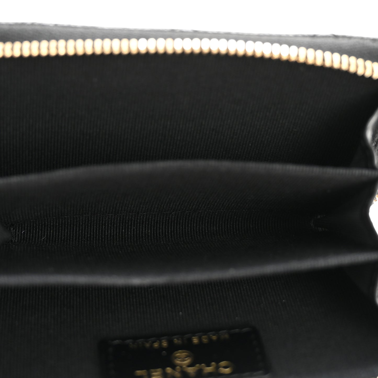 Caviar Quilted Crystal Zip Around Coin Purse Wallet Black