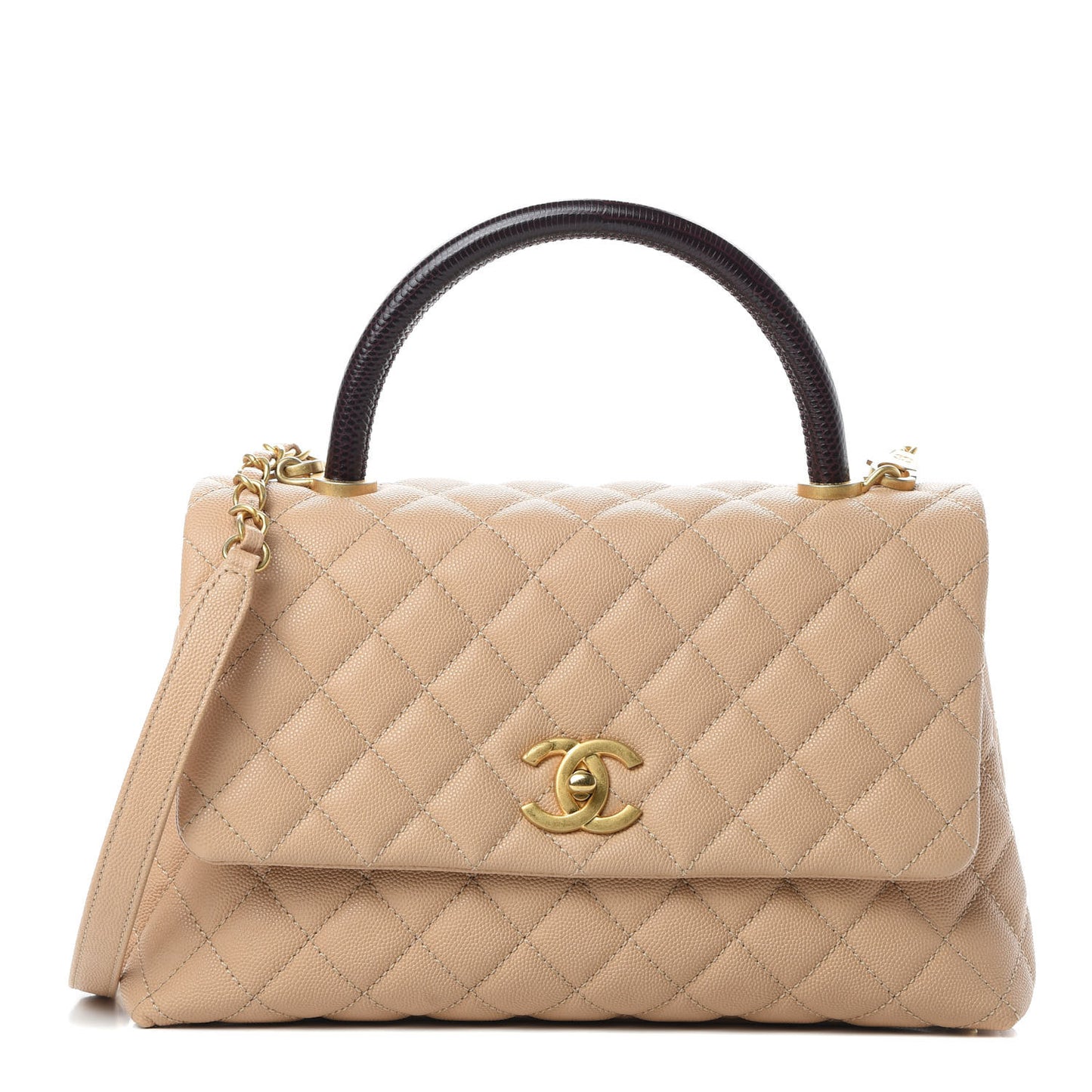 Caviar Lizard Embossed Quilted Small Coco Handle Flap Beige