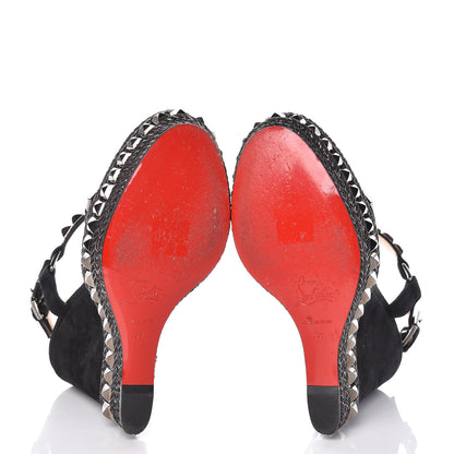 Christian Louboutin Calfskin Suede Cataclou 140 Wedge Sandals 39 Black Dark Gun 5 of 13