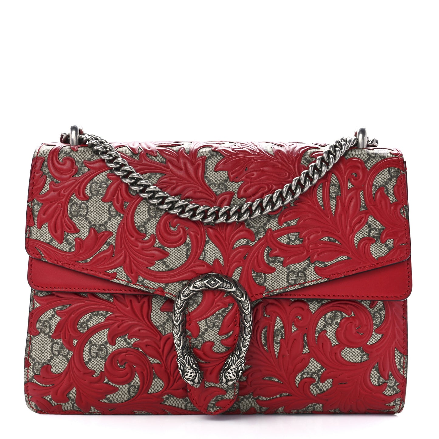 GG Supreme Monogram Arabesque Medium Dionysus Shoulder Bag Hibiscus Red