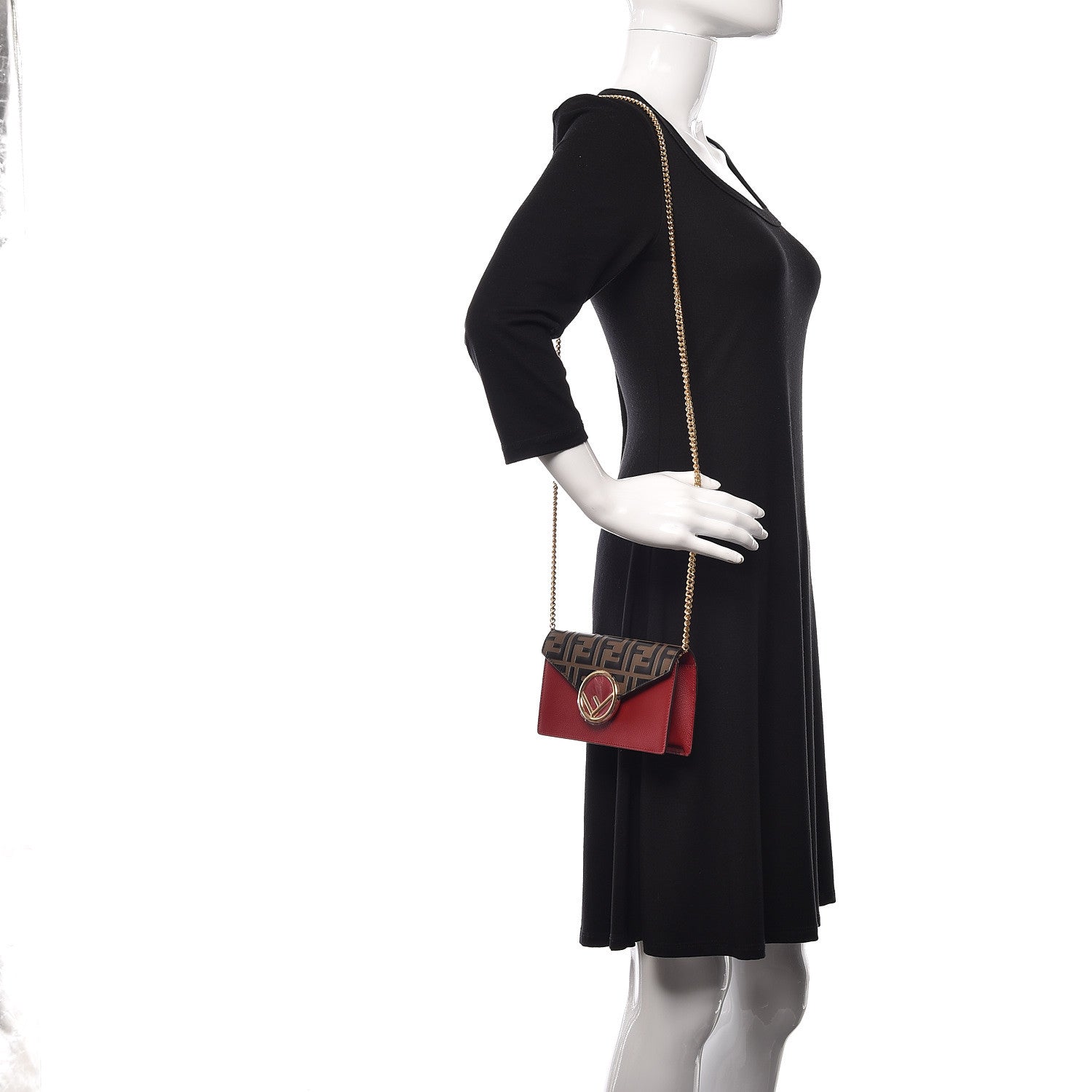 Fendi Vitello Cruise F is Fendi Bi-Color FF 1974 Embossed Envelope Belt Bag Maya Black Fragola 3 of 12