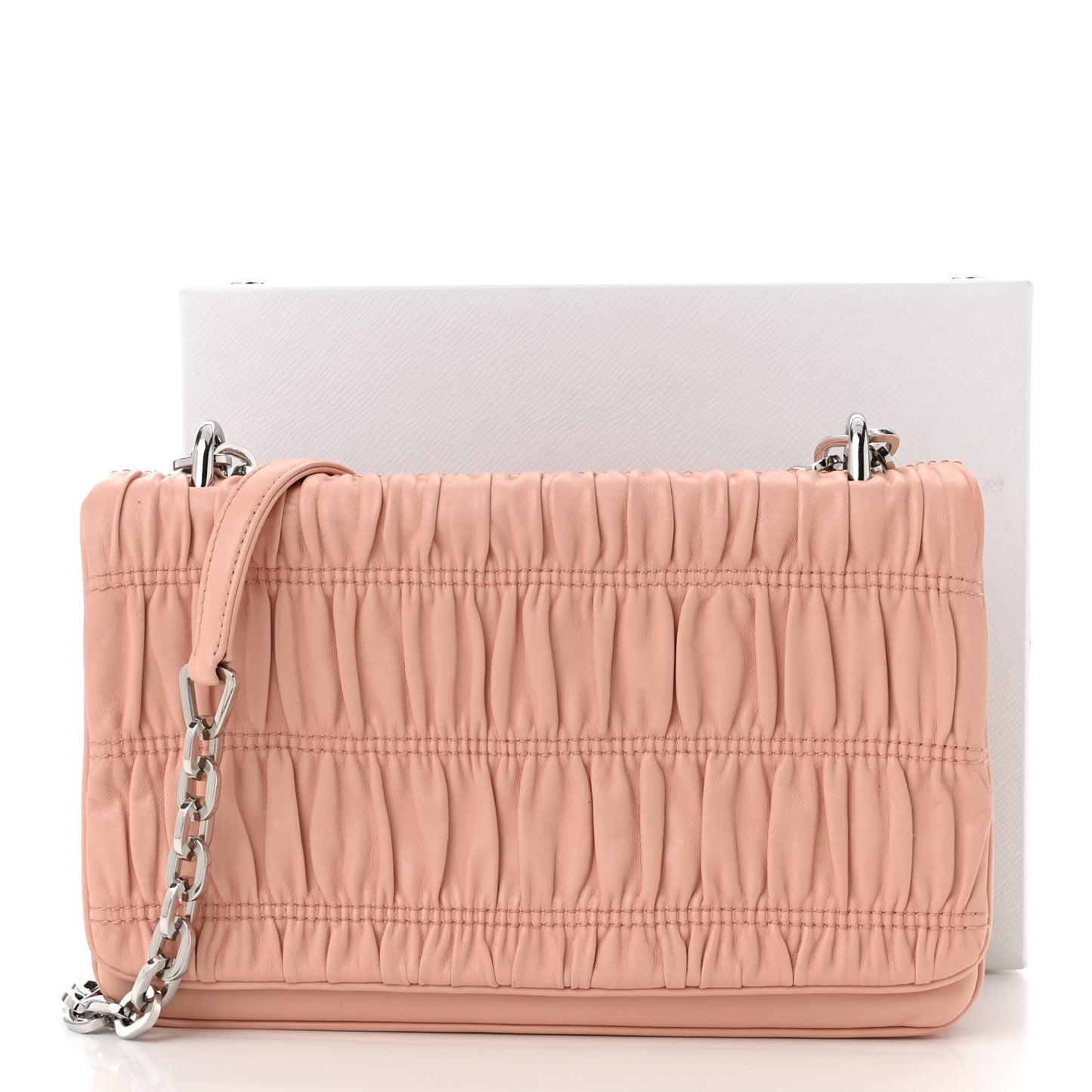 Nappa Gaufre Chain Shoulder Bag Pesca