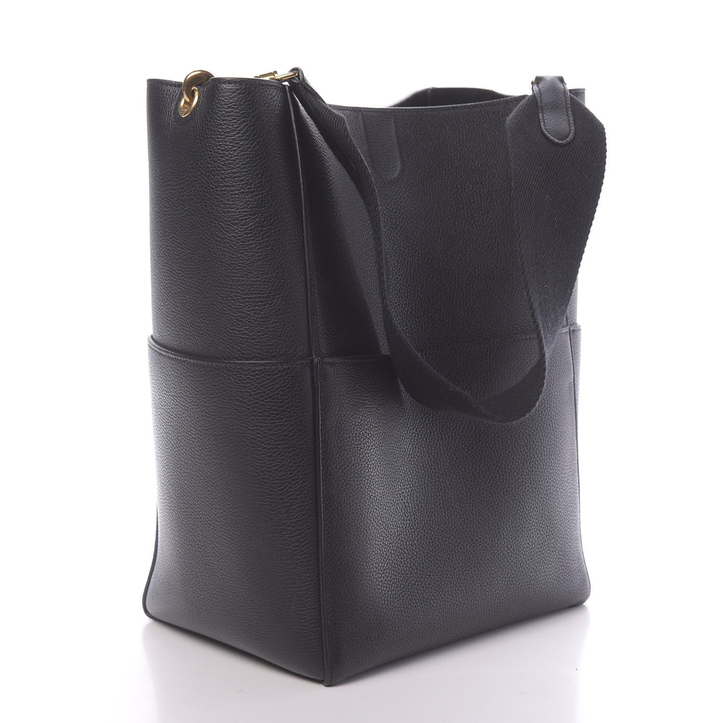 Soft Grained Calfskin Sangle Bucket Bag Black