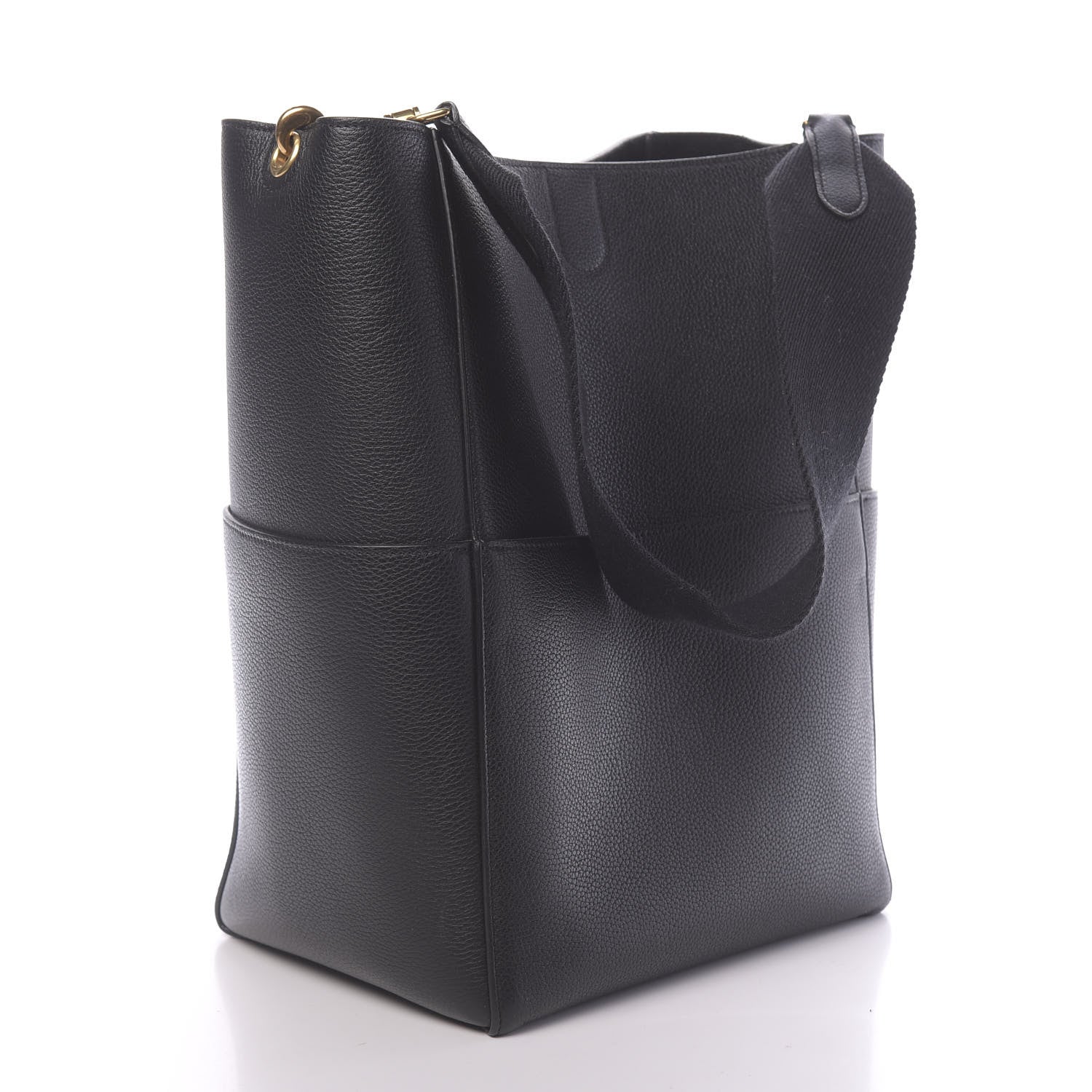 Celine Soft Grained Calfskin Sangle Bucket Bag Black 3 of 10