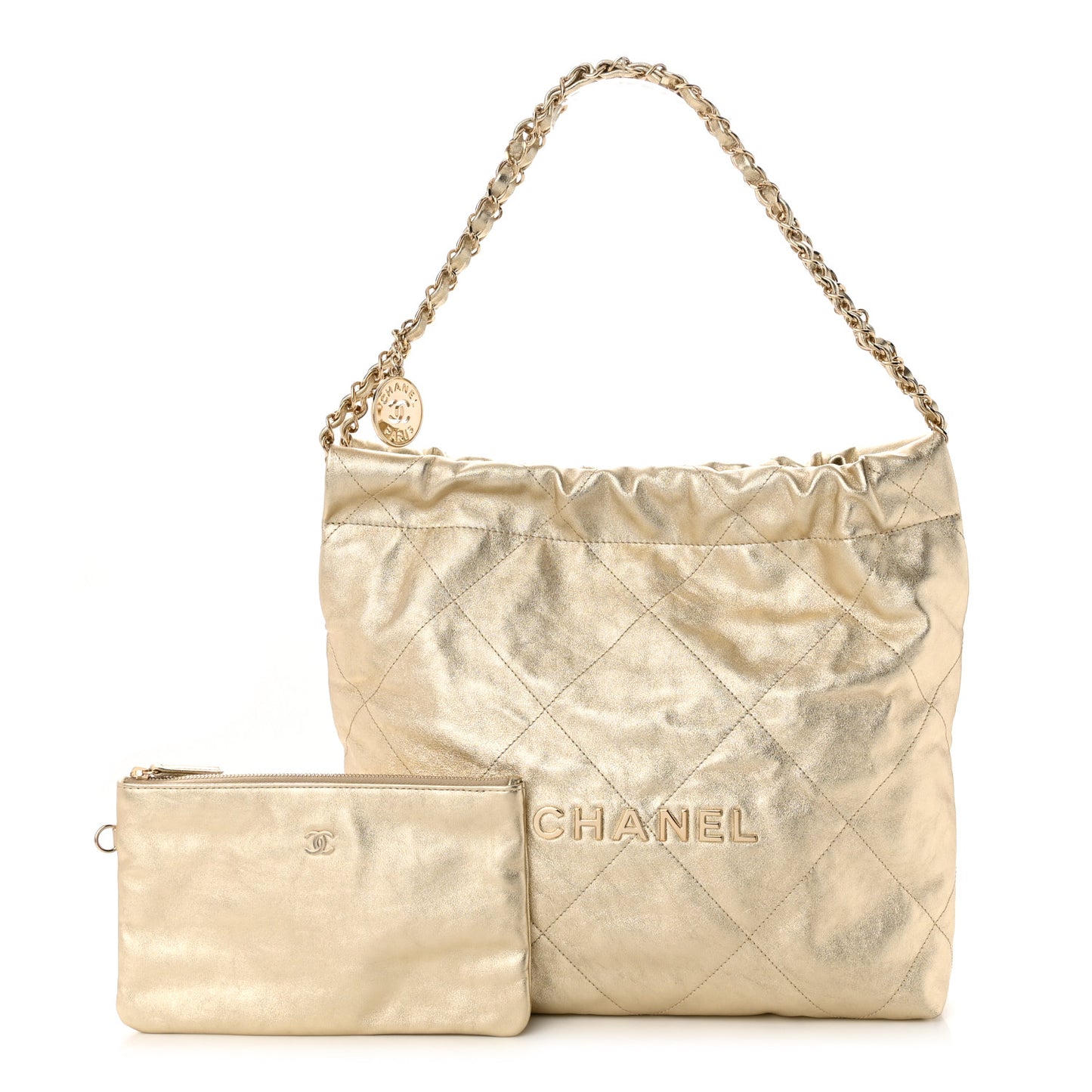 Metallic Calfskin Quilted Small Chanel 22 Light Gold