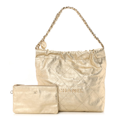 Chanel Metallic Calfskin Quilted Small Chanel 22 Light Gold 1 of 13