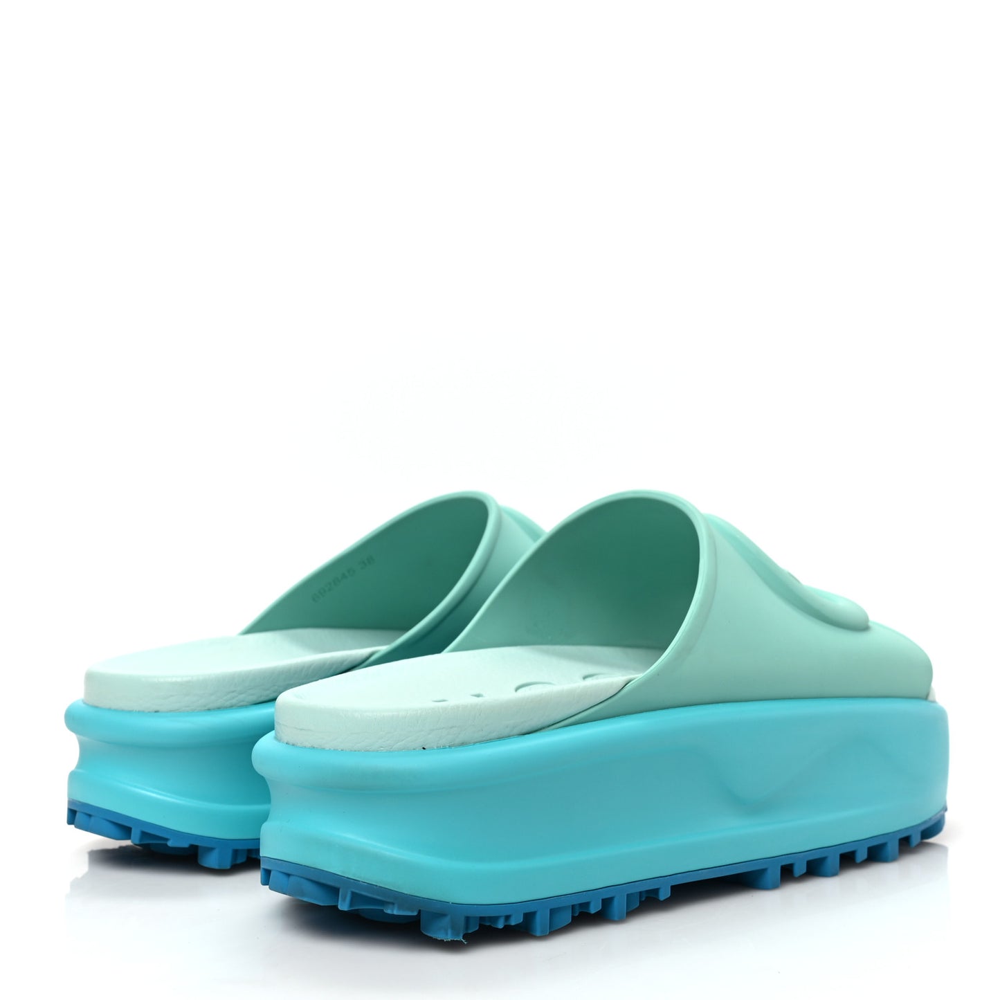 Soft Rubber Womens Interlocking G Platform 42mm Slide Sandals 38 Bright Aqua