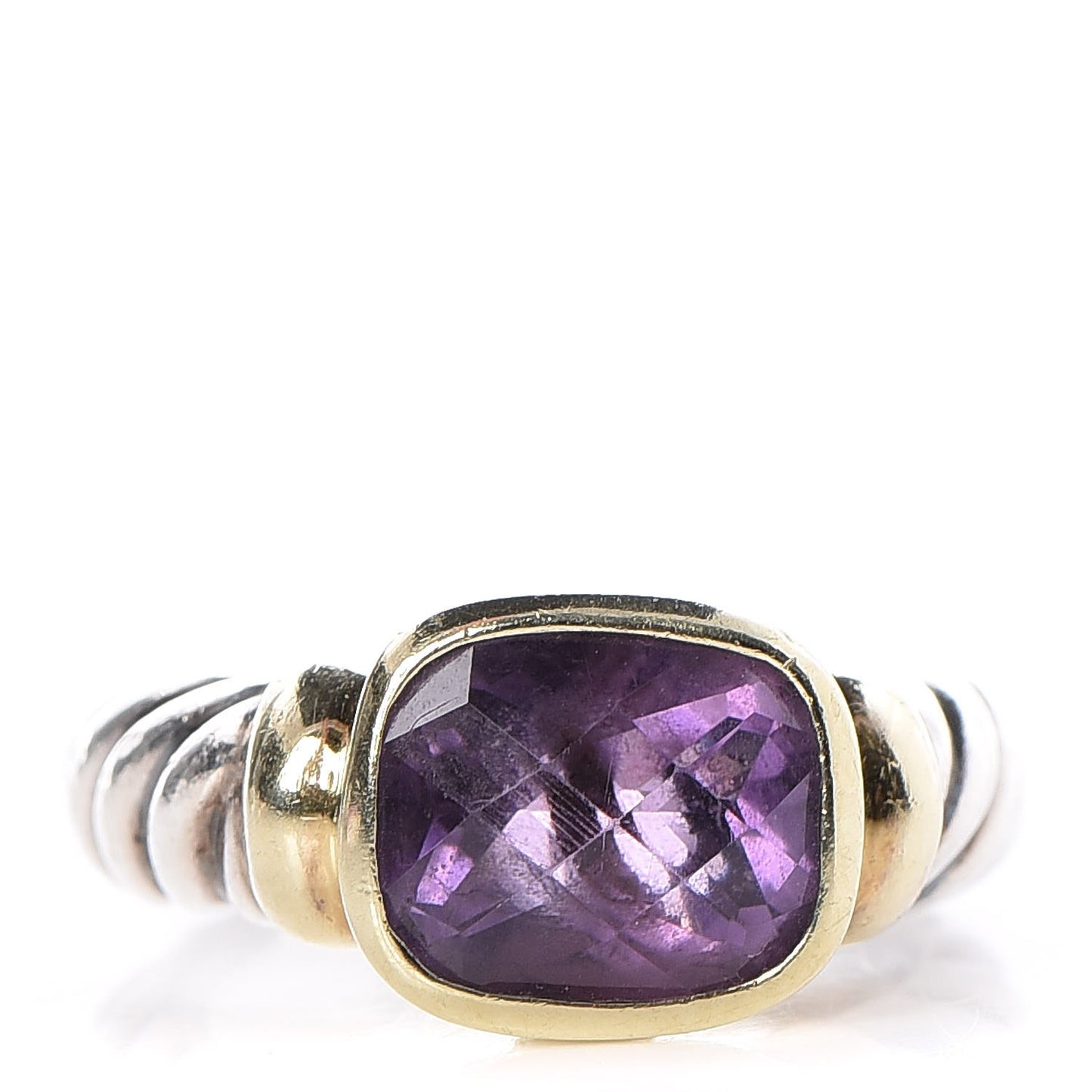 Sterling Silver 14K Yellow Gold Amethyst 10mm Noblesse Ring 52 6