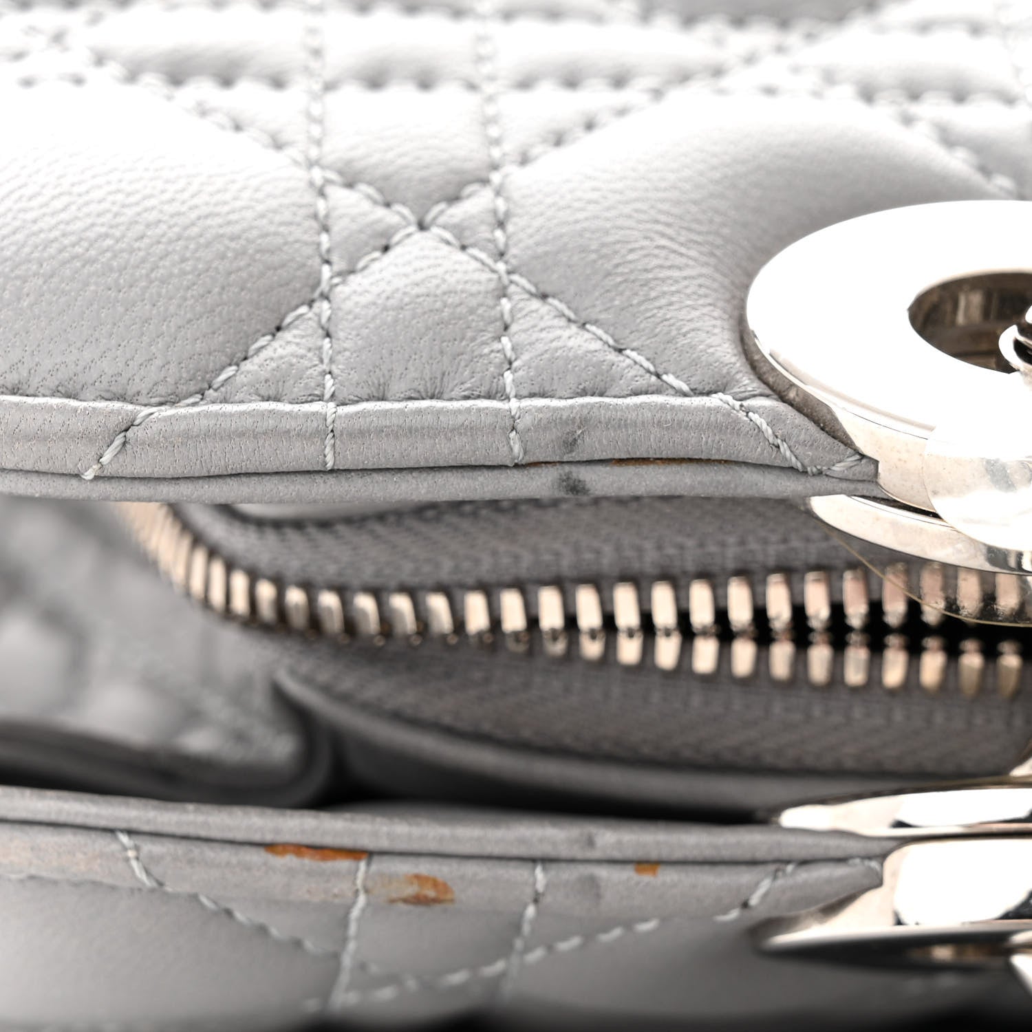 Christian Dior CHRISTIAN DIOR Lambskin Cannage Small Dior Soft Zipped Shopping Tote Grey 13 of 14