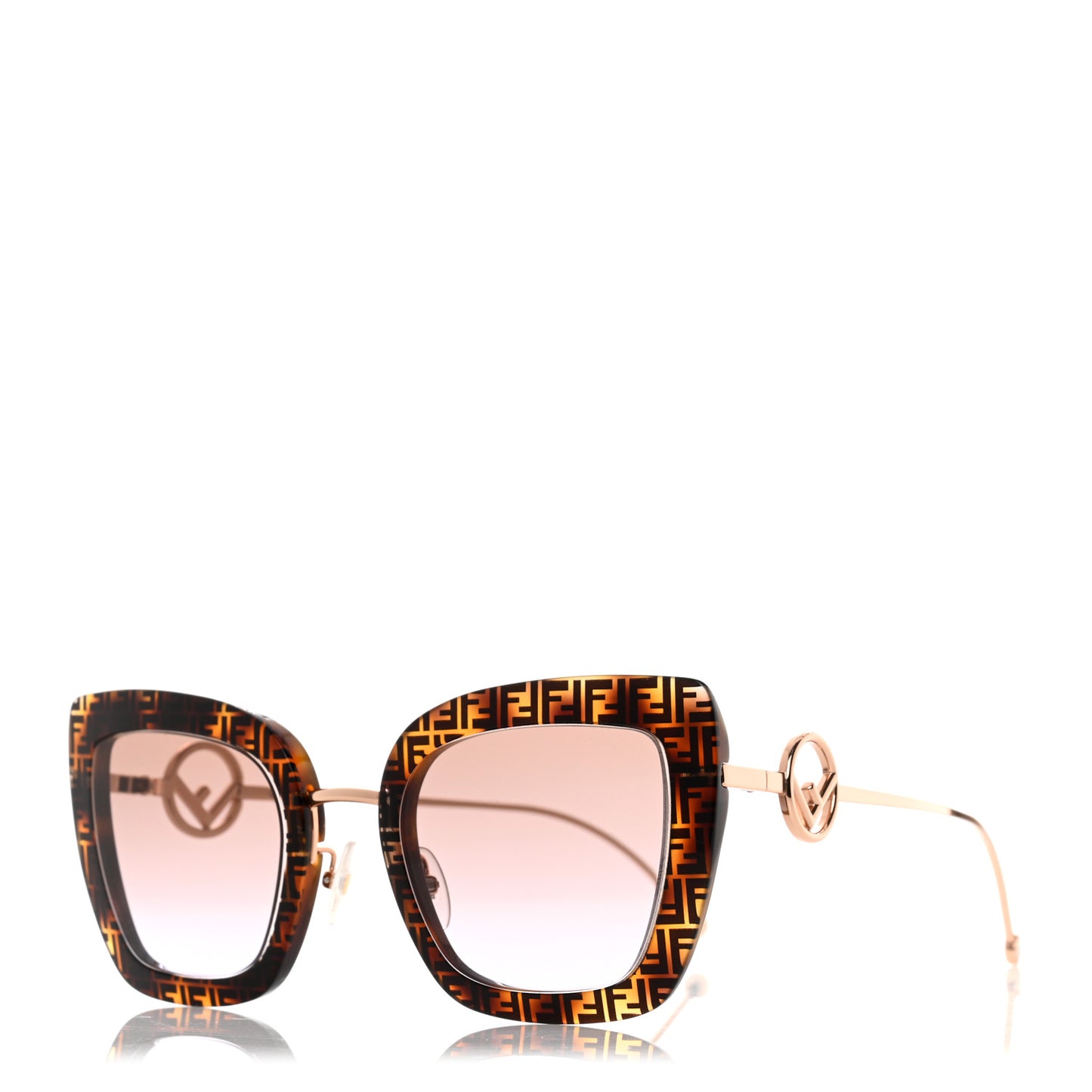 Acetate Metal F is Fendi FF Square Cat Eye Sunglasses FF 0424/F/S Havana