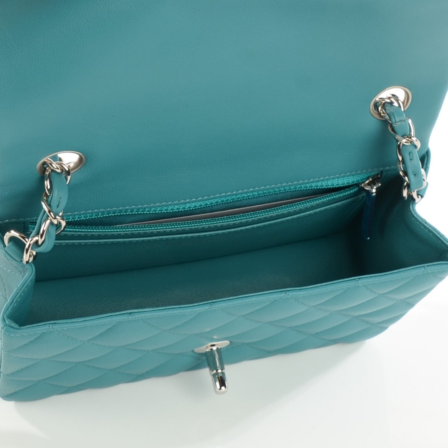 Lambskin Quilted Mini Rectangular Flap Turquoise