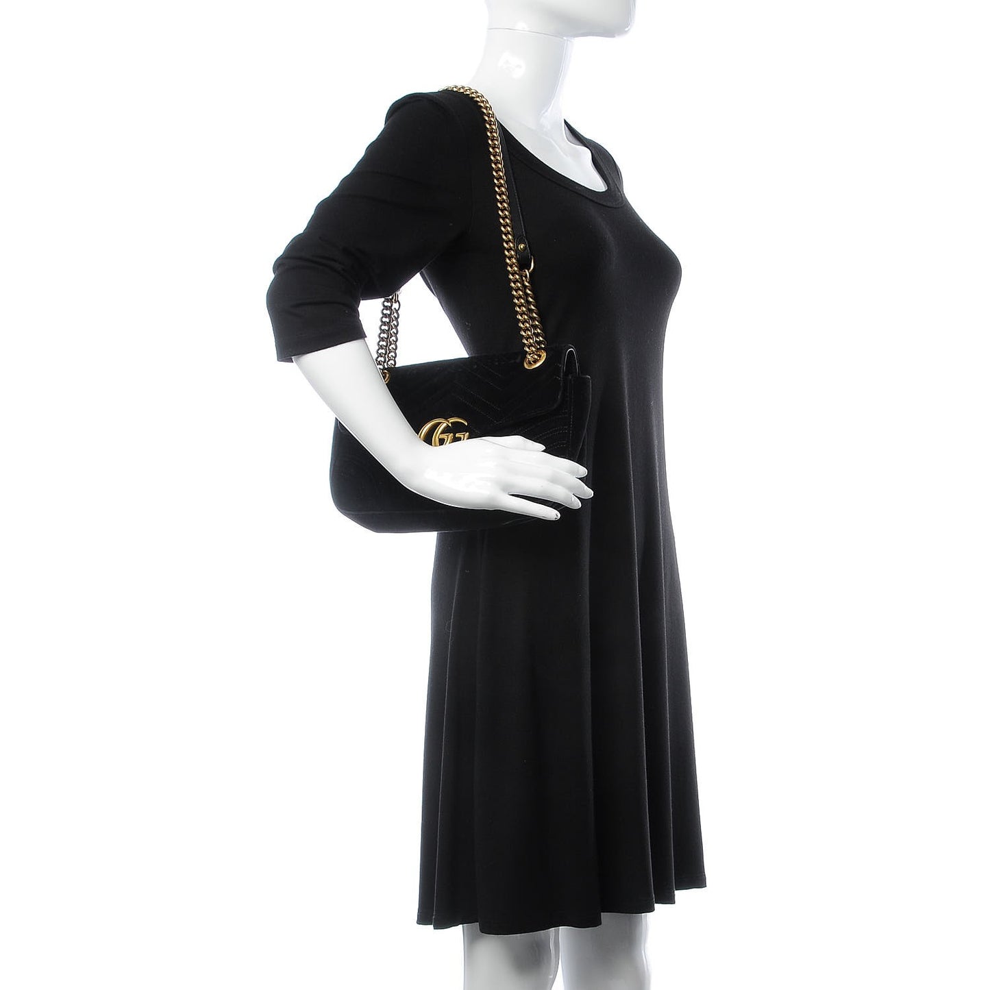 Velvet Matelasse Small GG Marmont Shoulder Bag Black