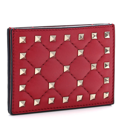Valentino Garavani Lambskin Rockstud Spike Card Holder Red 3 of 10