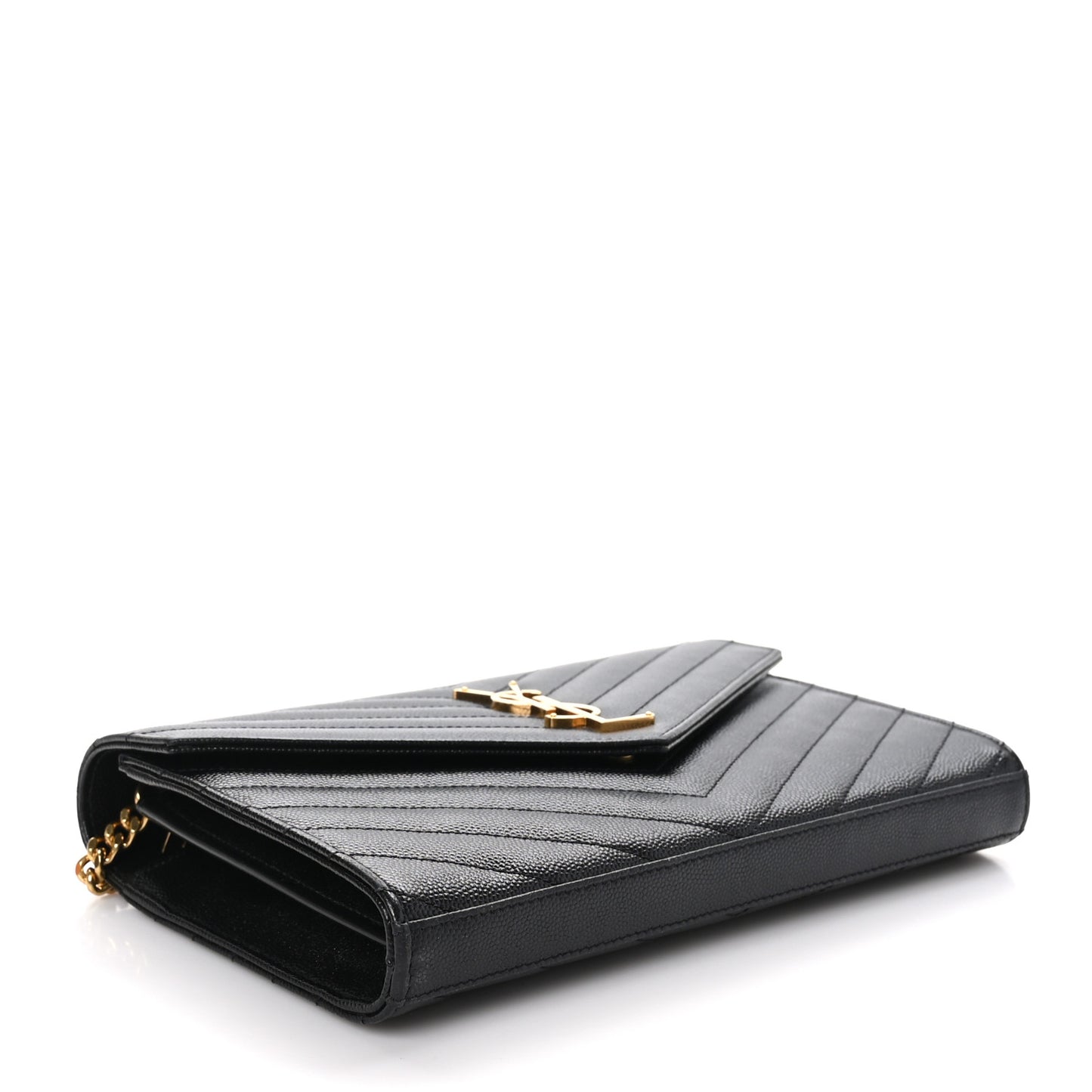Grain De Poudre Matelasse Chevron Monogram Chain Wallet Black