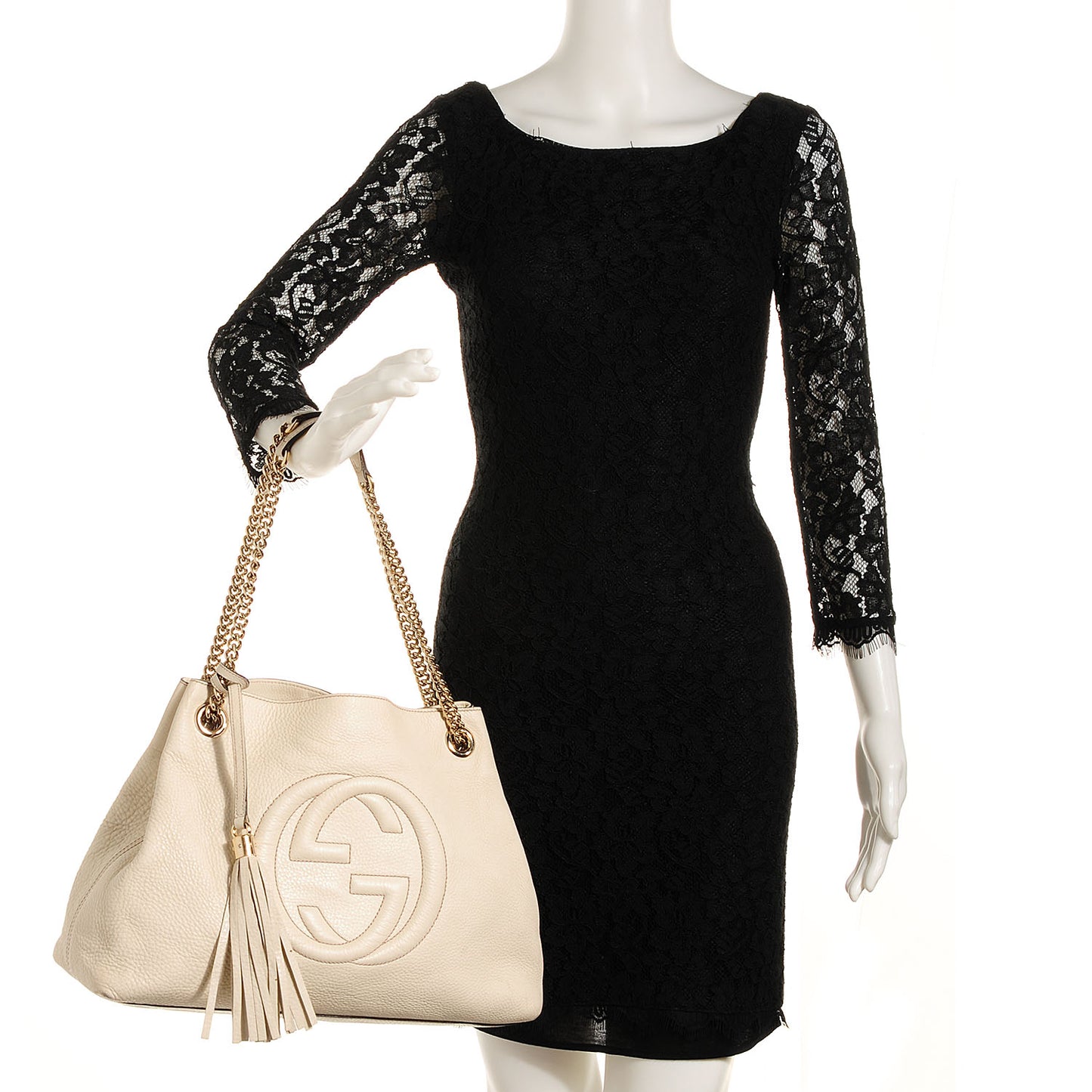 Pebbled Calfskin Medium Soho Chain Shoulder Bag Off White