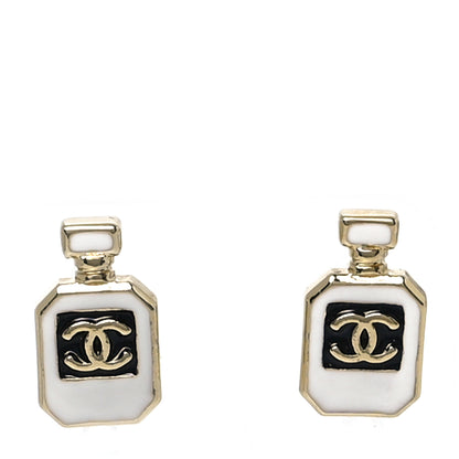 Chanel Resin CC No 5 Perfume Bottle Earrings Gold Pearly White 1 of 5