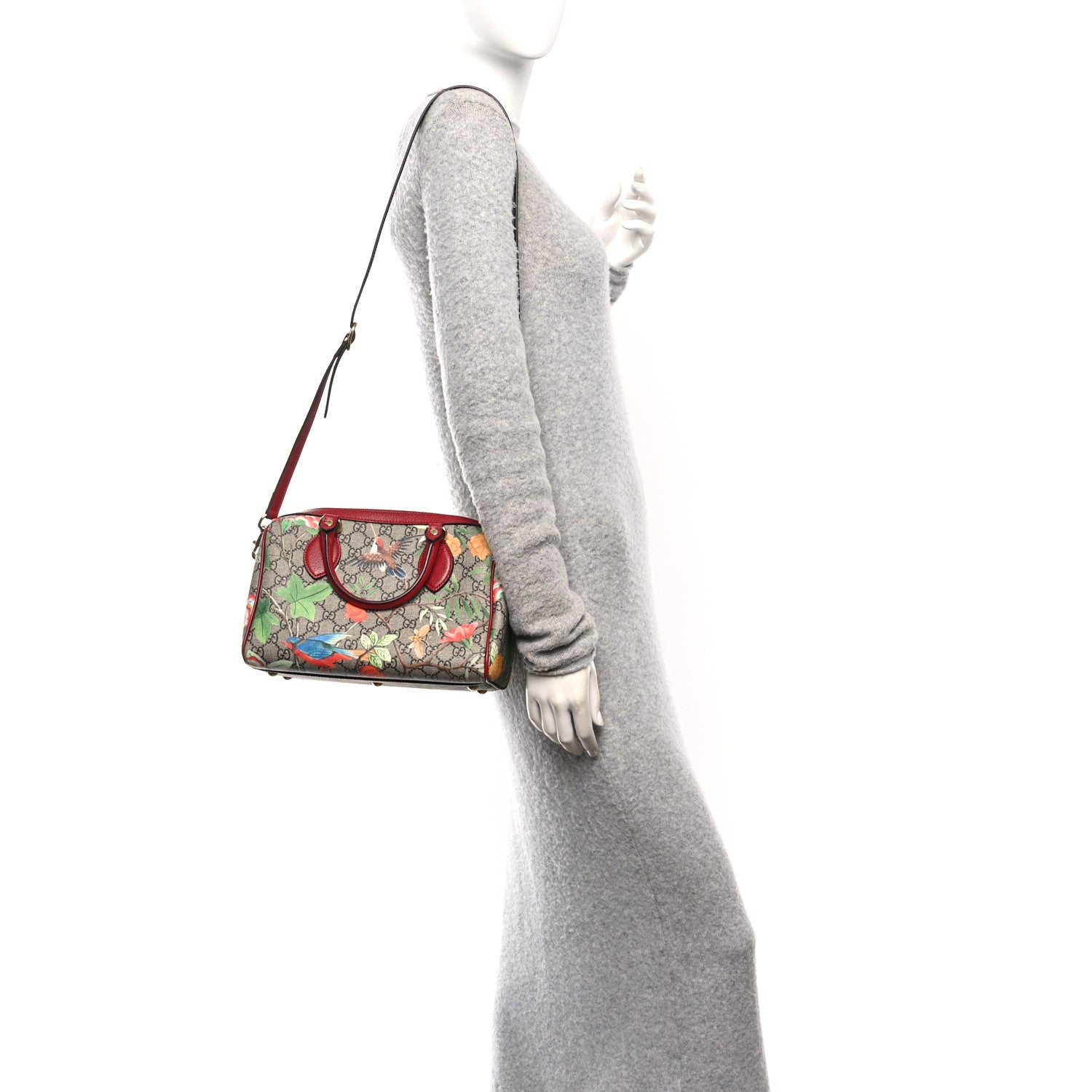 Gucci GG Supreme Monogram Tian Small Boston Beige Multicolor Red 2 of 10